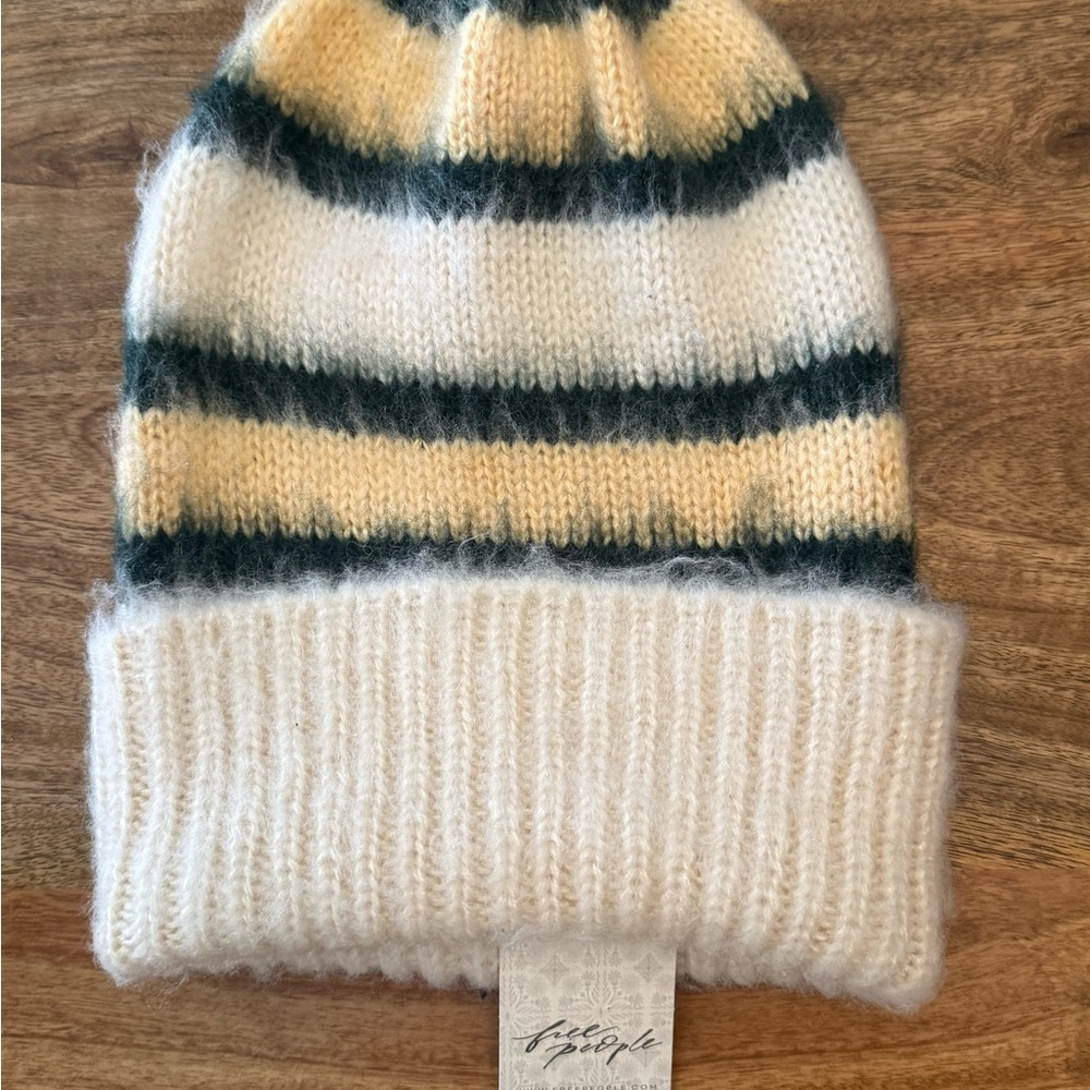 Free People Beanie - Cream and Green Stripes